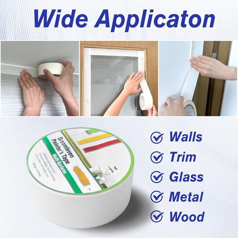 2 Inch White Painter's Tape with Adhesive for Multi-Surface,General Purpose White Masking Tape for Wall,Labeling,DIY Projects & Crafts,Automotive,Easy Peel and Remove, 2Rolls=120 Yards in Saudi Arabia