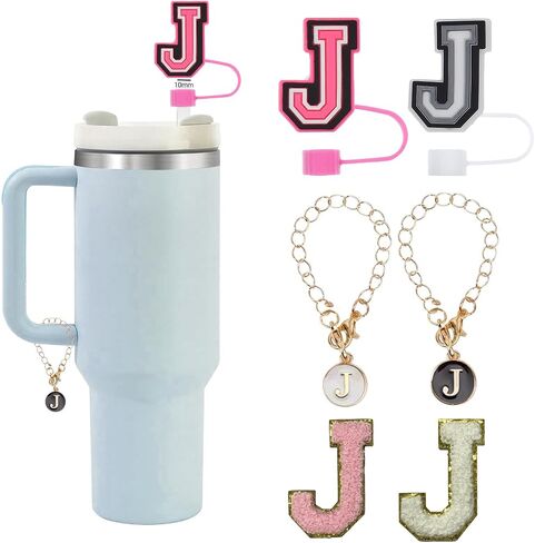 6pcs stanley cup letter charm accesories ، silicone straw cover cappers toppers ، unding chenille letters patch sticker ، frealure left refer in Saudi Arabia