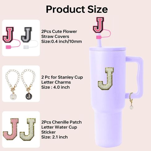 6pcs stanley cup letter charm accesories ، silicone straw cover cappers toppers ، unding chenille letters patch sticker ، frealure left refer in Saudi Arabia