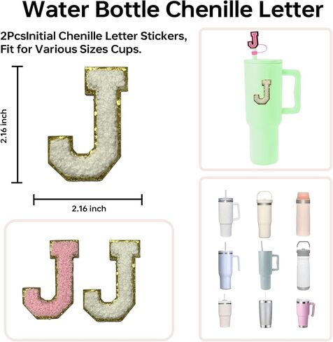 6pcs stanley cup letter charm accesories ، silicone straw cover cappers toppers ، unding chenille letters patch sticker ، frealure left refer in Saudi Arabia