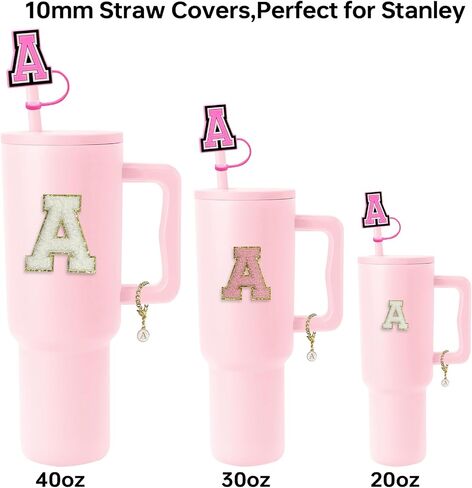 6pcs stanley cup letter charm accesories ، silicone straw cover cappers toppers ، unding chenille letters patch sticker ، frealure left refer in Kuwait