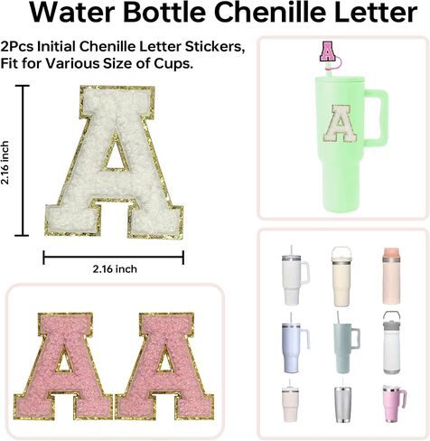 6pcs stanley cup letter charm accesories ، silicone straw cover cappers toppers ، unding chenille letters patch sticker ، frealure left refer in Kuwait