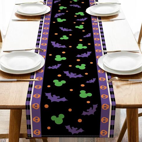 Seliem Halloween Bat Table Runner, Black Purple Skull Polka Dot Kitchen Dining Table Decor, Funny Holiday Burlap Home Decoration Indoor Outdoor Party Supply 13 x 72 Inch in Saudi Arabia