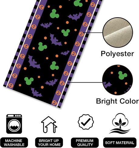 Seliem Halloween Bat Table Runner, Black Purple Skull Polka Dot Kitchen Dining Table Decor, Funny Holiday Burlap Home Decoration Indoor Outdoor Party Supply 13 x 72 Inch in Saudi Arabia