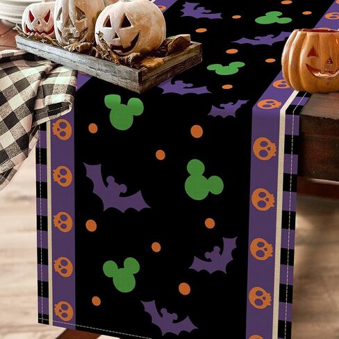 Seliem Halloween Bat Table Runner, Black Purple Skull Polka Dot Kitchen Dining Table Decor, Funny Holiday Burlap Home Decoration Indoor Outdoor Party Supply 13 x 72 Inch in Saudi Arabia