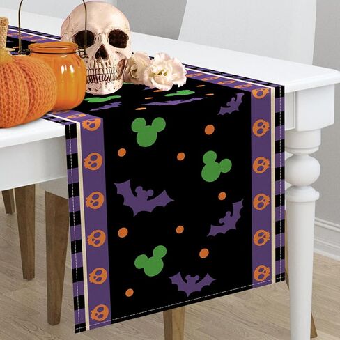 Seliem Halloween Bat Table Runner, Black Purple Skull Polka Dot Kitchen Dining Table Decor, Funny Holiday Burlap Home Decoration Indoor Outdoor Party Supply 13 x 72 Inch in Saudi Arabia