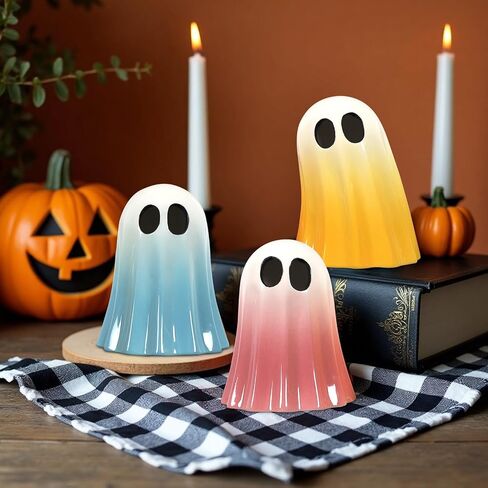 Dazonge Halloween Decorations Indoor ، مجموعة من 3 أشباح من السيراميك مع قبعات ساحرة ، تماثيل شبح هالوين لطيف لطفال ، الرف واللوح ديكور in Kuwait