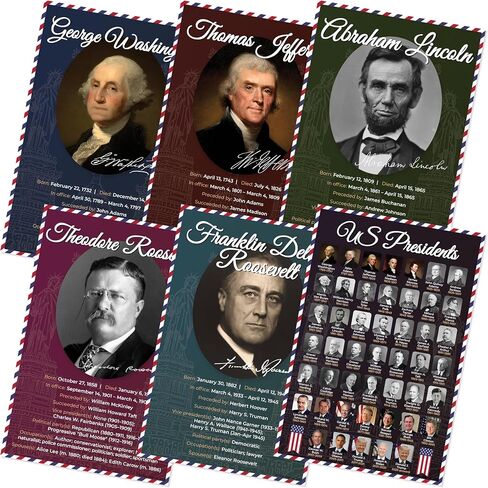 Quarterhouse Most Influential US Presidents Poster Set, Social Studies Classroom Learning Materials for K-12 Students and Teachers, Set of 6, 12 x 18 Inches, Extra Durable in Saudi Arabia