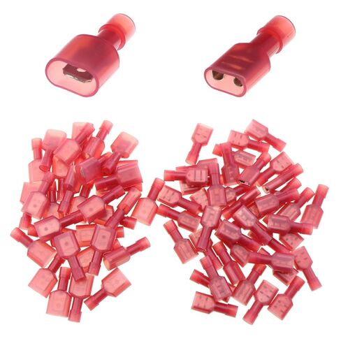 MeetOoot 100pcs نايلون سبيد موصل مجموعة Red 22 إلى 16 AWG انفصال سريع معزول بالكامل من الذكور والإناث الأسلاك in Saudi Arabia