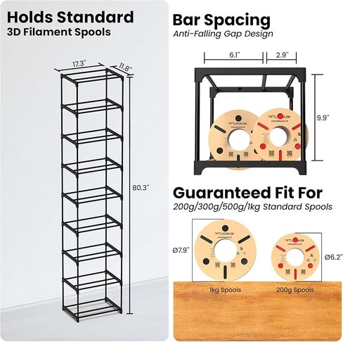 3D Printer Filament Storage Rack, 9-Tier Modular Metal Spool Holder, Holds 54×1kg Spools, Customizable 4 Tiers & 5 Tiers Filament Rack, Tool-Free Assembly for Home, Office Workshop, Studio in Kuwait