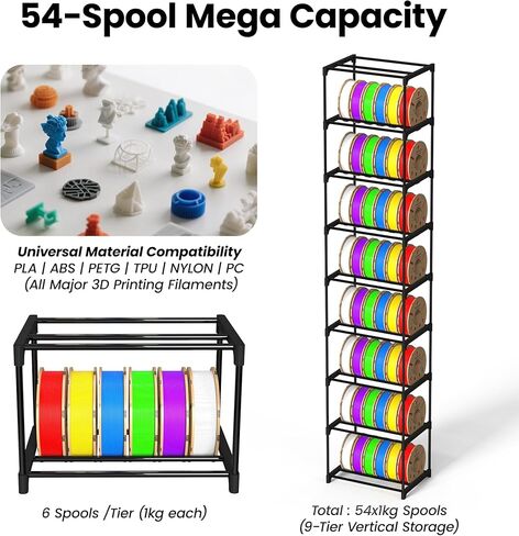3D Printer Filament Storage Rack, 9-Tier Modular Metal Spool Holder, Holds 54×1kg Spools, Customizable 4 Tiers & 5 Tiers Filament Rack, Tool-Free Assembly for Home, Office Workshop, Studio in Kuwait