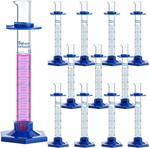 Kingdder 12 Pcs 10ml Graduated Cylinder Glass Measuring Liquid Lab Cylinders Thick Glass Graduated Measuring Base Laboratories Supply in Saudi Arabia