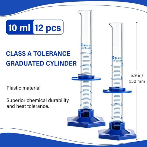 Kingdder 12 Pcs 10ml Graduated Cylinder Glass Measuring Liquid Lab Cylinders Thick Glass Graduated Measuring Base Laboratories Supply in Saudi Arabia