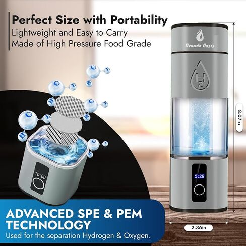 Hydrogen Water Bottle – 8000 PPB SPE/PEM Cup with Platinum Electrodes & Dupont PEM • Portable USB Rechargeable 280 mL Hydrogen Generator for Drinking Water in Saudi Arabia