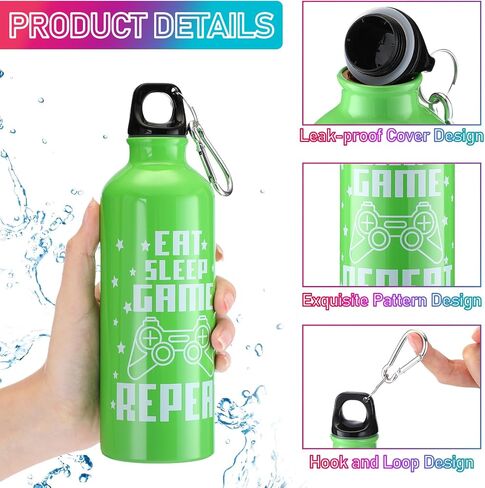 12 PCS 17oz Gaming Bottle Bottle Sports معزول مع عزل زجاجات مع خطاف مضحك يقتبس من الألومنيوم ألومنيوم لاعب القهوة المثلج لقهوة سفر لصالح حفلات فيديو عيد ميلاد (Multicolor) in Kuwait