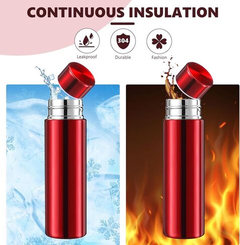 Vesici Mini Water Bottles 4.4 oz Cute Small Insulated Stainless Steel Purse Water Bottles Pocket Slim Flask Keeps Drink Cold and Hot for Women Lunch Bag Coffee (Silver,Black,Red,White,4 Pack) in Saudi Arabia