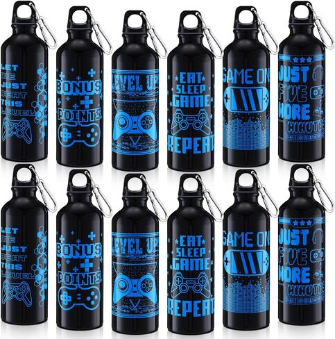 12 Pcs 17oz Gaming Water Bottle Sports Insulated Water Bottles with Hook Clip Funny Quotes Aluminum Gamer Iced Coffee Travel Mug for Birthday Video Game Party Favors (Multicolor) in Saudi Arabia