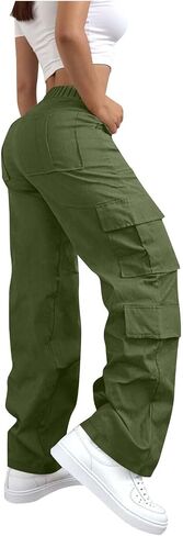 Cargo Pants Women Baggy High Waisted Wide Leg Stretchy Pants with Pockets Casual Lightweight Streetwear Clothes in Saudi Arabia