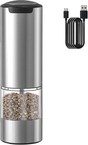 Electric Salt and Pepper Grinder Set, Rechargeable Automatic Pepper Mill Grinder with Led Light, One Hand Operation, Adjustable Coarseness, USB-C Recharging, Refillable, 95ml, Silver(2 Pack) in Saudi Arabia