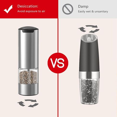 Electric Salt and Pepper Grinder Set, Rechargeable Automatic Pepper Mill Grinder with Led Light, One Hand Operation, Adjustable Coarseness, USB-C Recharging, Refillable, 95ml, Silver(2 Pack) in Saudi Arabia