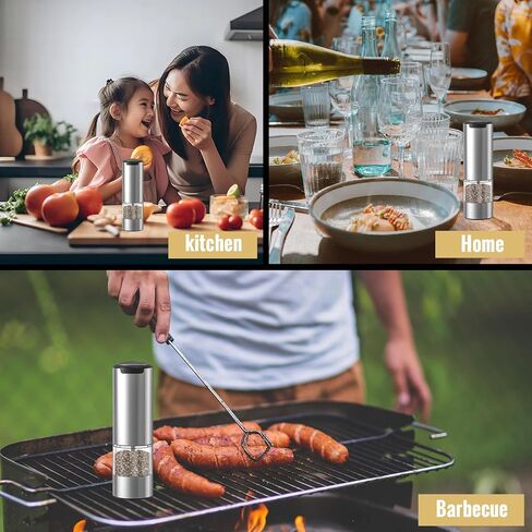 Electric Salt and Pepper Grinder Set, Rechargeable Automatic Pepper Mill Grinder with Led Light, One Hand Operation, Adjustable Coarseness, USB-C Recharging, Refillable, 95ml, Silver(2 Pack) in Saudi Arabia