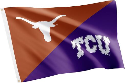 جامعات صبار الصحراء تكساس UT AUSTIN LONGHORNS X TCU HORNED FROGS REVALS FLAG LANNER 100 ٪ بوليستر داخلي في الهواء الطلق 3 × 5 أقدام (علم المنافسين) in Saudi Arabia