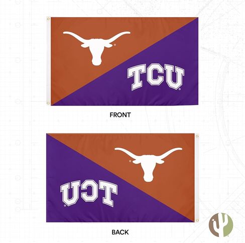 جامعات صبار الصحراء تكساس UT AUSTIN LONGHORNS X TCU HORNED FROGS REVALS FLAG LANNER 100 ٪ بوليستر داخلي في الهواء الطلق 3 × 5 أقدام (علم المنافسين) in Saudi Arabia