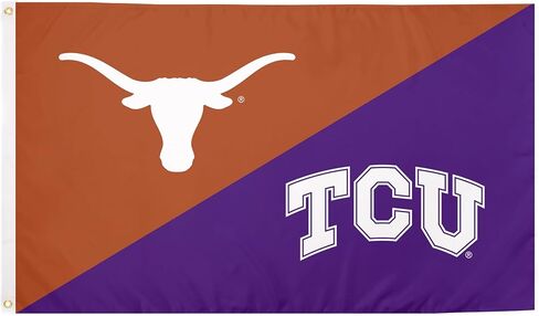 جامعات صبار الصحراء تكساس UT AUSTIN LONGHORNS X TCU HORNED FROGS REVALS FLAG LANNER 100 ٪ بوليستر داخلي في الهواء الطلق 3 × 5 أقدام (علم المنافسين) in Saudi Arabia