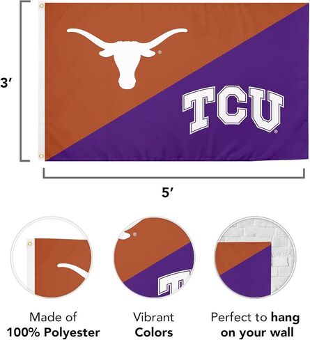 جامعات صبار الصحراء تكساس UT AUSTIN LONGHORNS X TCU HORNED FROGS REVALS FLAG LANNER 100 ٪ بوليستر داخلي في الهواء الطلق 3 × 5 أقدام (علم المنافسين) in Saudi Arabia