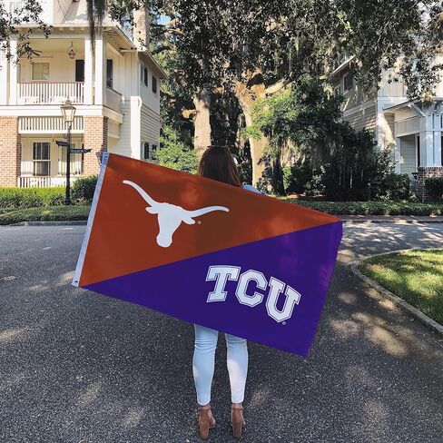 جامعات صبار الصحراء تكساس UT AUSTIN LONGHORNS X TCU HORNED FROGS REVALS FLAG LANNER 100 ٪ بوليستر داخلي في الهواء الطلق 3 × 5 أقدام (علم المنافسين) in Saudi Arabia