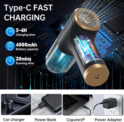 Handheld Car Vacuum Portable Cordless，12000PA High Power Mini Vacuum Cleaner and Air Duster, 4-in1 Hand Held Vacuum Cordless Rechargeable for Car, Home, Office, Pet in Saudi Arabia