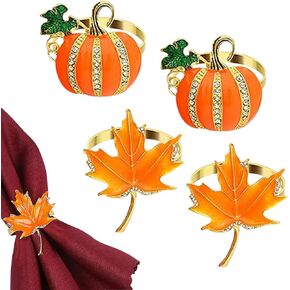 Pumpkin Napkin Rings, Fall Napkin Rings, Halloween Thanksgiving Napkins Holder, Leaf Fall Napkins Ring Set of 4, Autumn Decor Ring in Kuwait
