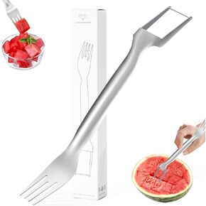 2-in-1 Stainless Steel Watermelon Fork Slicer Cutter - 1 PC Single Pack, 2024 Upgrade, Dual Head Fruit Fork Slicer for Effortless Summer Fruit Cutting at Home, Parties, and Camping in Saudi Arabia