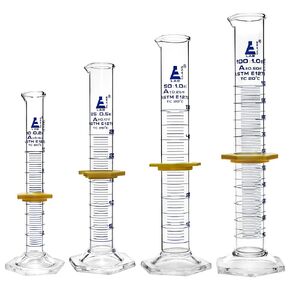 مجموعة أسطوانات متدرجة من Eisco - ASTM ، الفئة A - 10 مل ، 25 مل ، 50 مل و 100 مل - الياقات الواقية ، قاعدة سداسية - التخرج الأزرق - البورسليت 3.3 زجاج in Kuwait