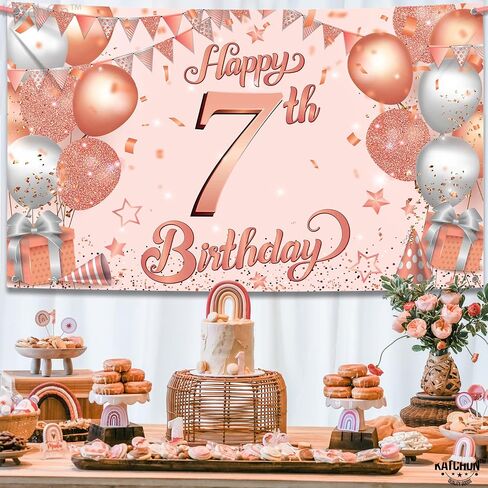 KatchOn, Xtralarge, Blue Happy 7th Birthday Banner - 72x44 Inch | 7th Happy Birthday Banner | Blue and Silver 7th Birthday Backdrop for 7th Birthday Decorations for Boys | 7th Birthday Decorations in Kuwait
