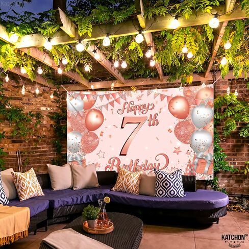 KatchOn, Xtralarge, Blue Happy 7th Birthday Banner - 72x44 Inch | 7th Happy Birthday Banner | Blue and Silver 7th Birthday Backdrop for 7th Birthday Decorations for Boys | 7th Birthday Decorations in Kuwait