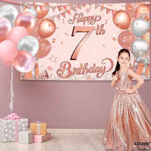 KatchOn, Xtralarge, Blue Happy 7th Birthday Banner - 72x44 Inch | 7th Happy Birthday Banner | Blue and Silver 7th Birthday Backdrop for 7th Birthday Decorations for Boys | 7th Birthday Decorations in Kuwait