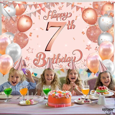 KatchOn, Xtralarge, Blue Happy 7th Birthday Banner - 72x44 Inch | 7th Happy Birthday Banner | Blue and Silver 7th Birthday Backdrop for 7th Birthday Decorations for Boys | 7th Birthday Decorations in Kuwait