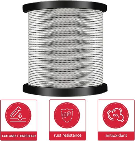 1/4" Stainless Steel Cable,7x19 Strand Aircraft Wire Rope,Cable for Zip Iine and Outdoor Pulley Cables,Breaking Strength 6400 Ibs 200FT in Saudi Arabia