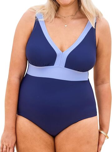 CUPSHE Plus Size Women's One Piece Swimsuit V Neck Swimwear Adjustable Straps Color Block Bathing Suit in Saudi Arabia