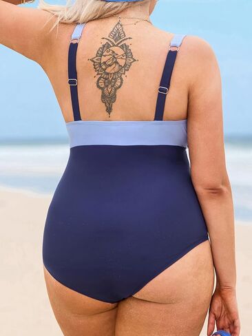 CUPSHE Plus Size Women's One Piece Swimsuit V Neck Swimwear Adjustable Straps Color Block Bathing Suit in Saudi Arabia