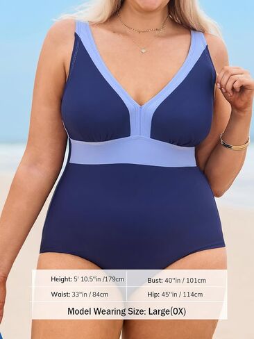 CUPSHE Plus Size Women's One Piece Swimsuit V Neck Swimwear Adjustable Straps Color Block Bathing Suit in Saudi Arabia