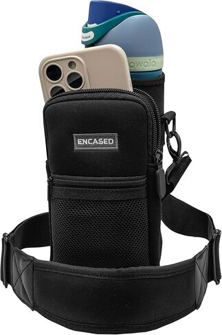 ENCASED Carrier Bag for Owala FreeSip 24oz Water Bottle - Neoprene Travel Sleeve with Hand Strap and Large Storage Pocket (Black) in Saudi Arabia