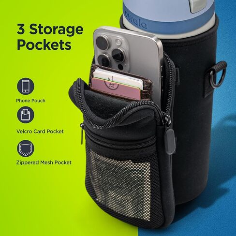 ENCASED Carrier Bag for Owala FreeSip 24oz Water Bottle - Neoprene Travel Sleeve with Hand Strap and Large Storage Pocket (Black) in Saudi Arabia