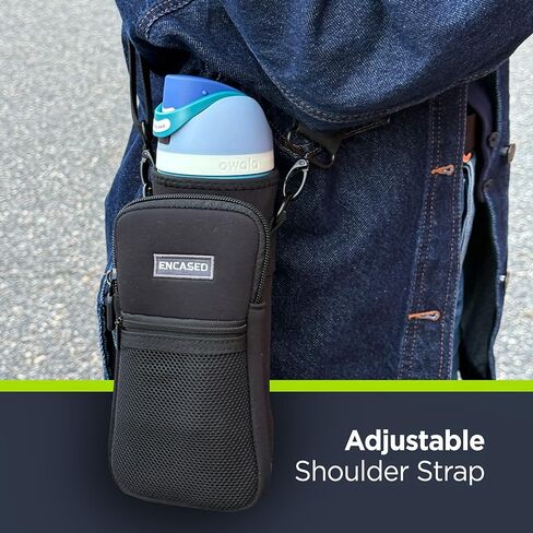 ENCASED Carrier Bag for Owala FreeSip 24oz Water Bottle - Neoprene Travel Sleeve with Hand Strap and Large Storage Pocket (Black) in Saudi Arabia