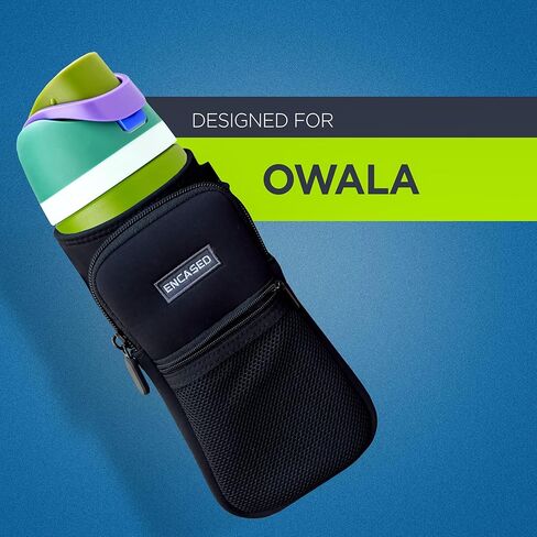 ENCASED Carrier Bag for Owala FreeSip 24oz Water Bottle - Neoprene Travel Sleeve with Hand Strap and Large Storage Pocket (Black) in Saudi Arabia