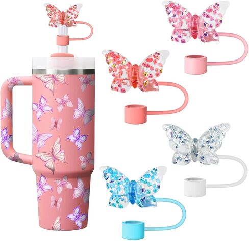 4 Pack Flowers Straw Cover for Stanley 40 30 Oz Cup Accessories - Summer Silicone Straw Covers Cap, Hawaii Topper Protector Lid Compatible With Water Bottle in Saudi Arabia