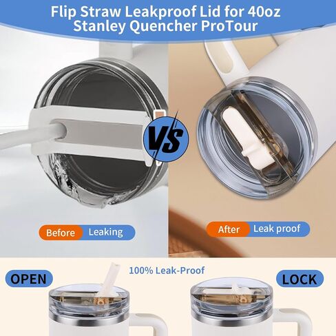 2 Pack 40oz Detachable Flip Straw Lid for Stanley Quencher ProTour, Easy to Clean, No Spill Leak Proof Lids Replacement for 40oz Stanley Cup in Saudi Arabia