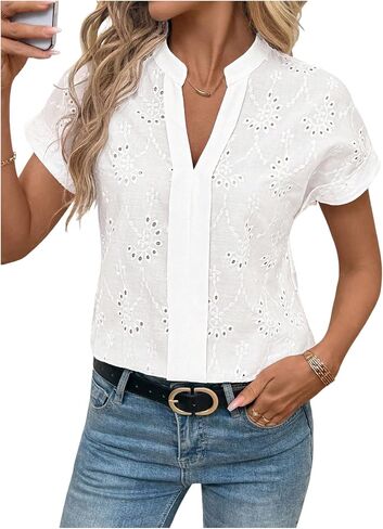 عرقات العرقات البوهو الصيفية بلوزات العيينة تطريز Dolman Short Sleeve v الرقبة in Kuwait