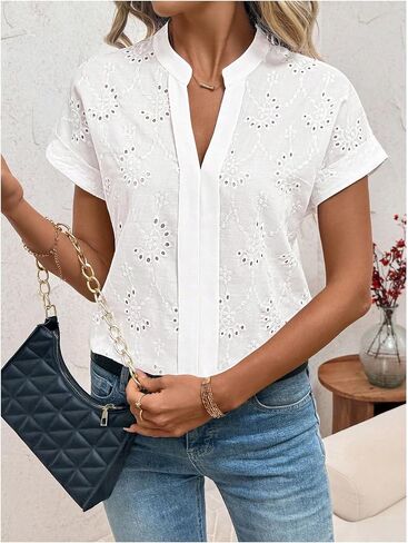 عرقات العرقات البوهو الصيفية بلوزات العيينة تطريز Dolman Short Sleeve v الرقبة in Kuwait